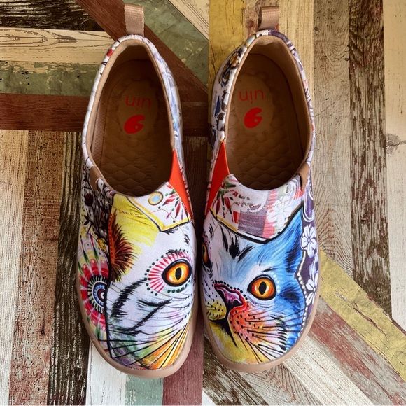 UIN Cheer Up Kitty Cat Slip On Toledo Loafers Shoes Canvas Loose Toe Box EUC 7.5 - Picture 9 of 15